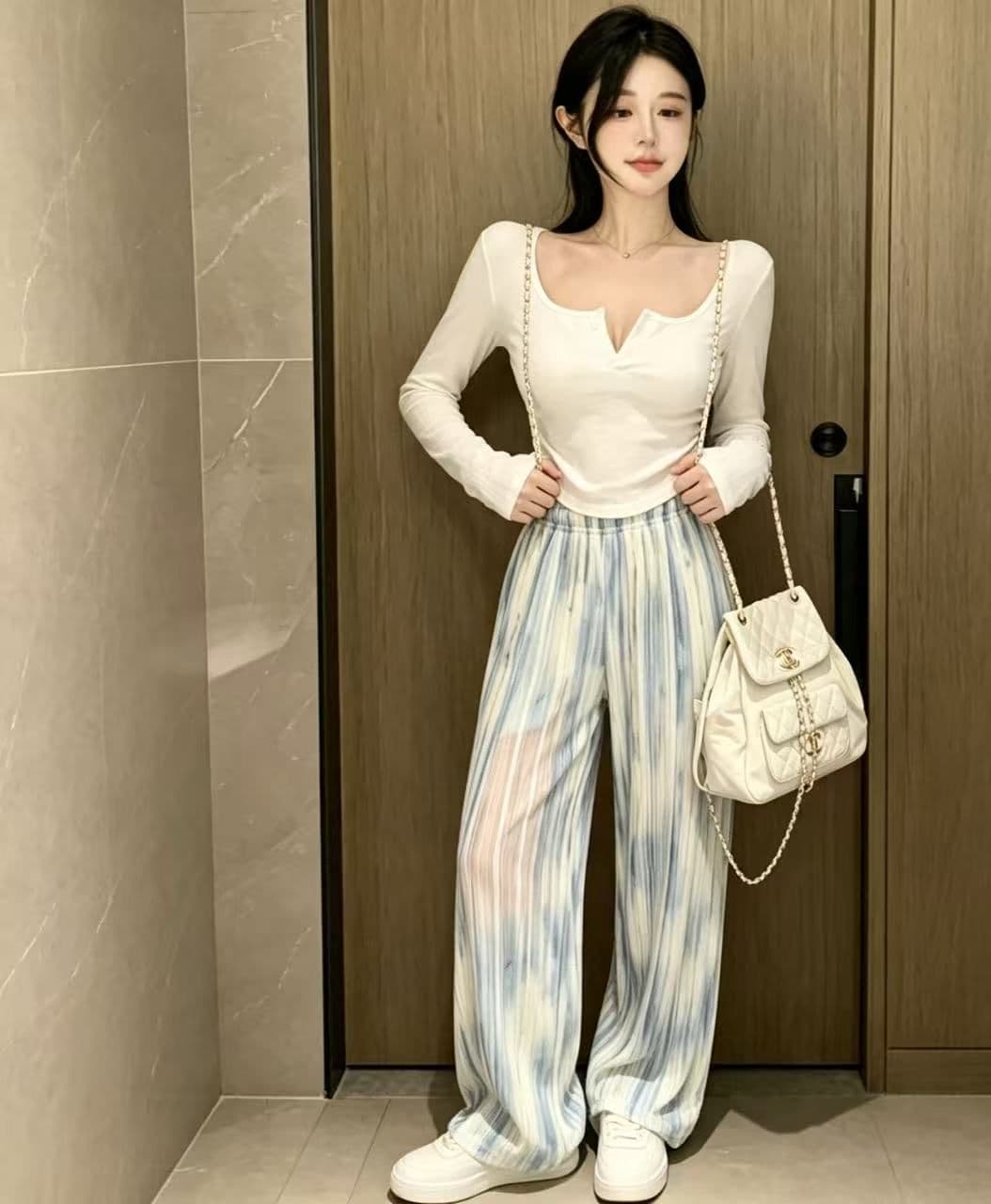디자인 센스 홀치기 염색 찢어진 부분 좁은 에디션 와이드 레깅스 바지 여름 얇은 스타일 하이웨이스트 도루 센스 슬림해 보이는 루즈핏 캐주얼 야마모토 바지 상세 이미지 5