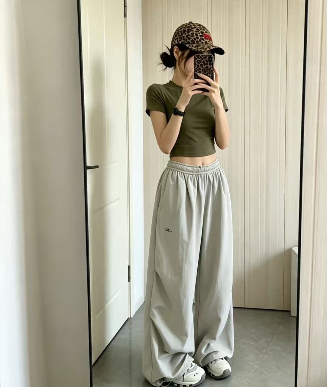 웃음 하 ins 인터넷 유명인 레트로 아메리칸 느긋한 바람 스트리트 댄스 넓은 다리 루즈핏 빅 사이즈 운동 캐주얼 바닥 청소 웨이 바지 트렌디 상세 이미지 1
