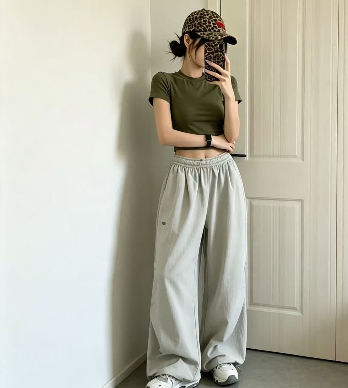웃음 하 ins 인터넷 유명인 레트로 아메리칸 느긋한 바람 스트리트 댄스 넓은 다리 루즈핏 빅 사이즈 운동 캐주얼 바닥 청소 웨이 바지 트렌디 상세 이미지 2