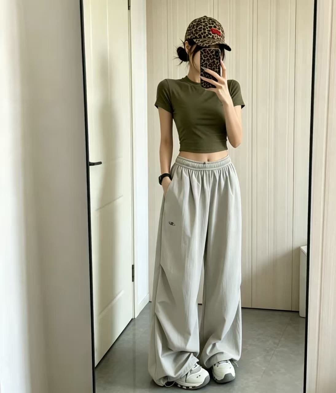 웃음 하 ins 인터넷 유명인 레트로 아메리칸 느긋한 바람 스트리트 댄스 넓은 다리 루즈핏 빅 사이즈 운동 캐주얼 바닥 청소 웨이 바지 트렌디 상세 이미지 5