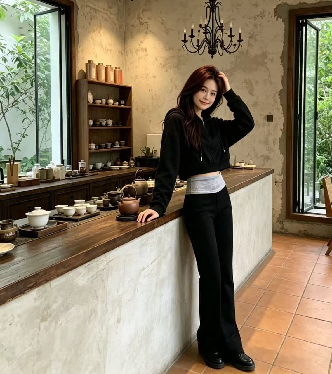 검정색 배색 패치워크 마이크로 플레어 바지 2026 년 새로운 하이웨이스트 도루 센스 캐주얼 다용도 웨이 바지 호스 슈 바지 트렌디 상세 이미지 3