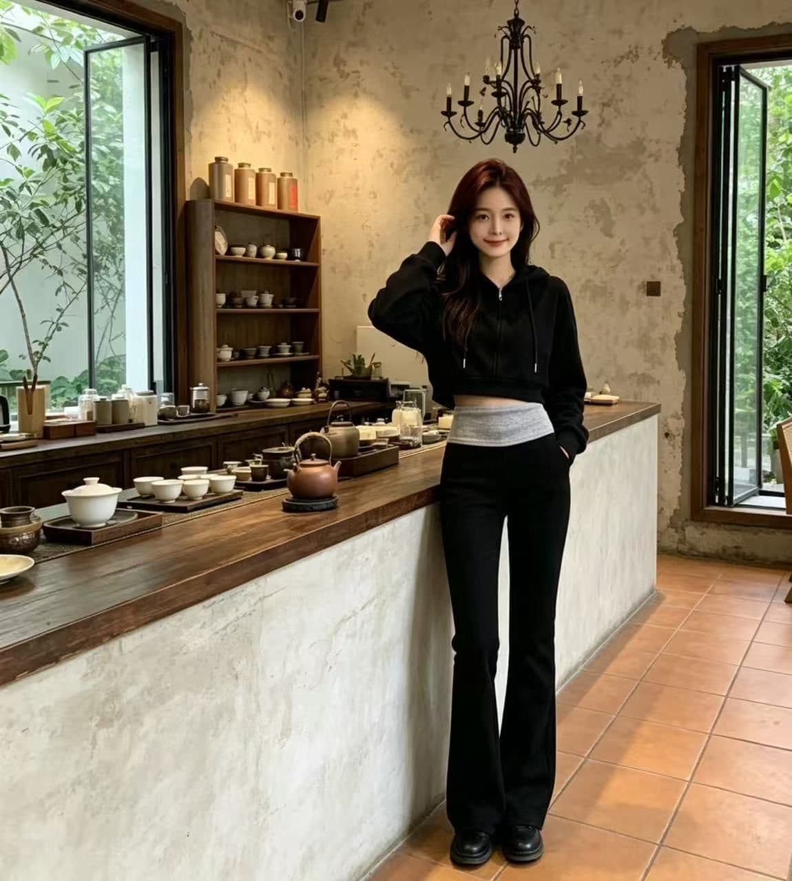 검정색 배색 패치워크 마이크로 플레어 바지 2026 년 새로운 하이웨이스트 도루 센스 캐주얼 다용도 웨이 바지 호스 슈 바지 트렌디 상세 이미지 5