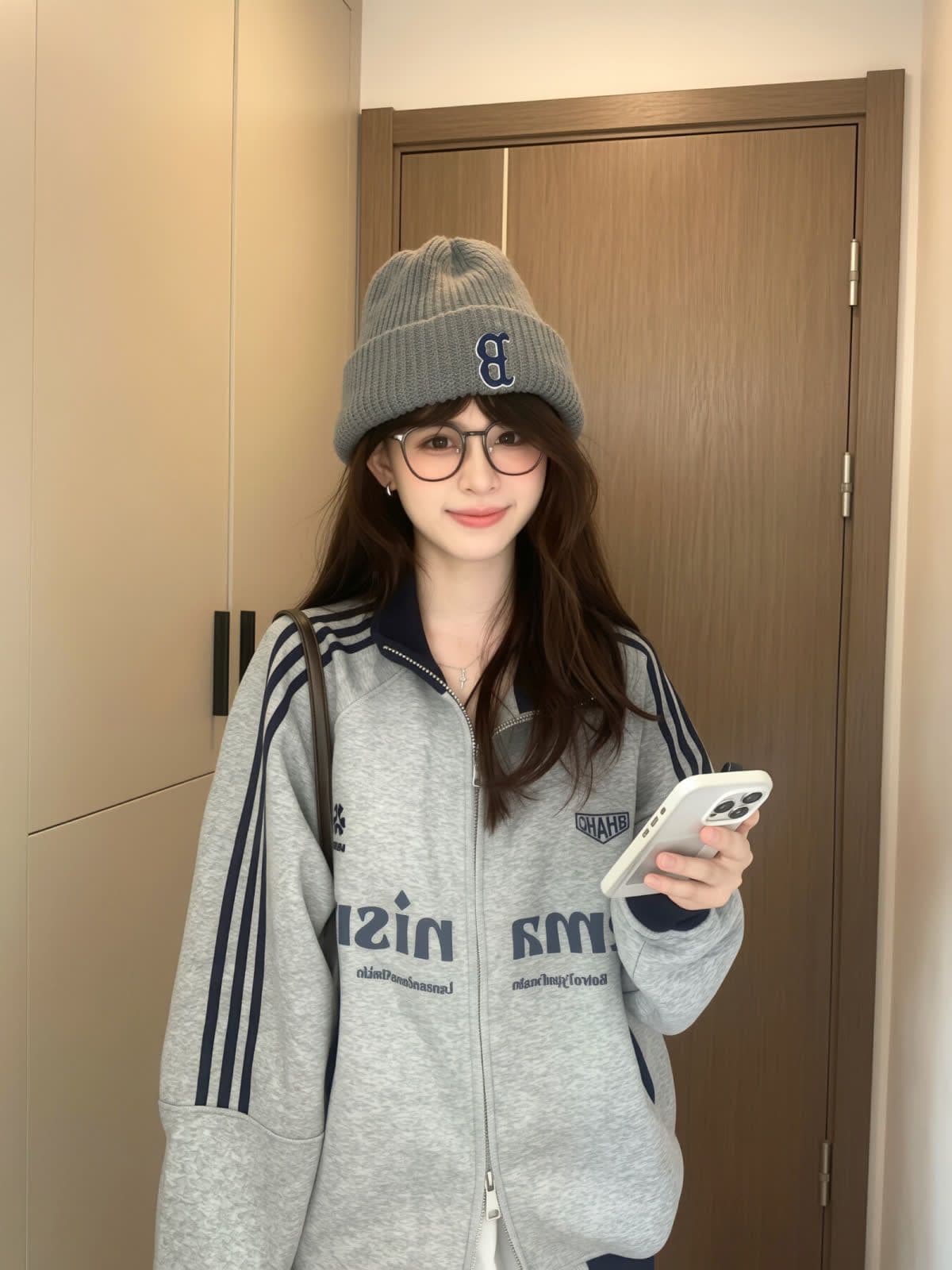 아메리칸 음악 만 레트로 패치워크 배색 3개 바 스탠드 칼라 후드티 재킷 남녀 봄 가을 느긋한 하라주쿠 맨위 상세 이미지 4