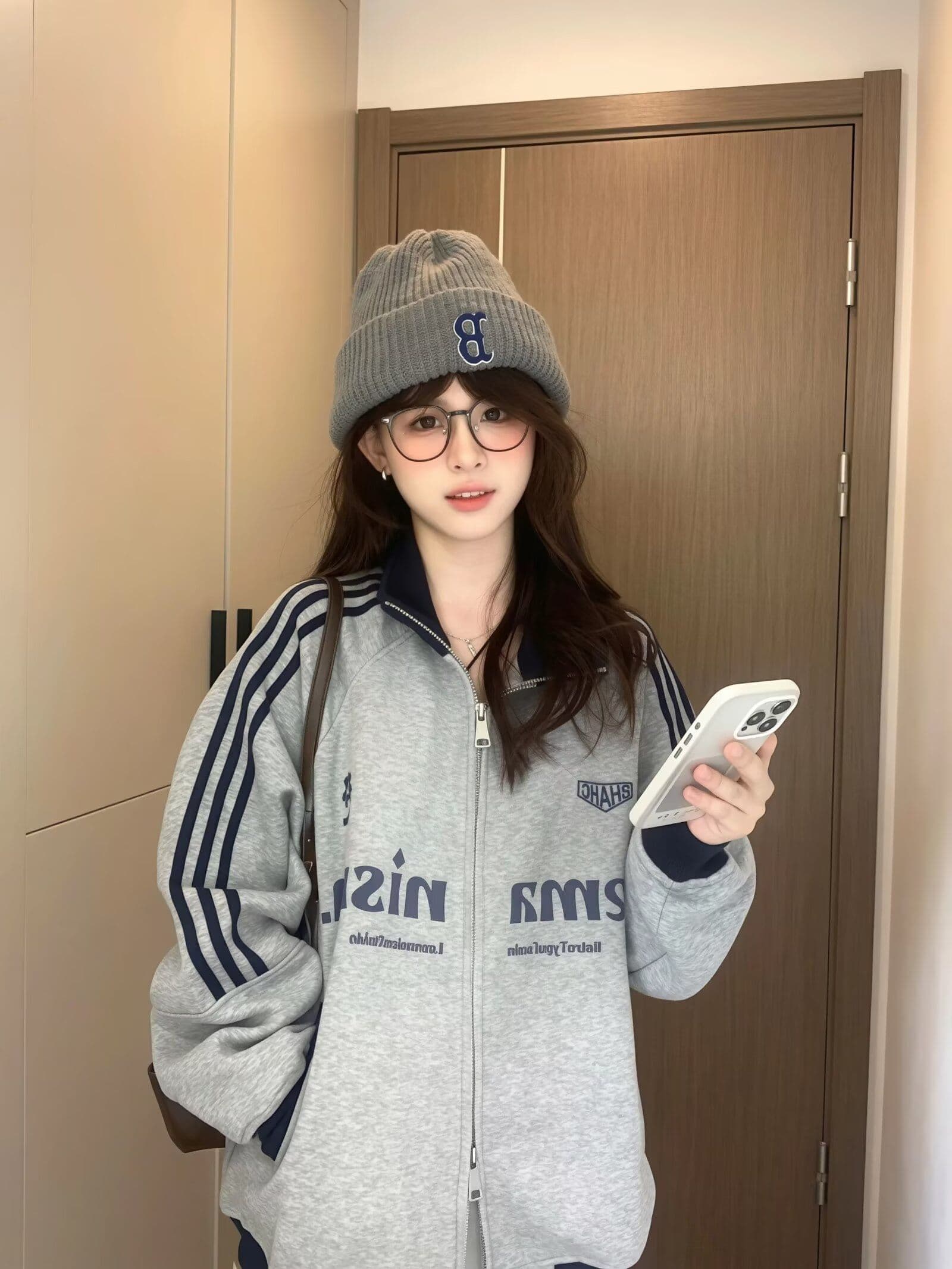 아메리칸 음악 만 레트로 패치워크 배색 3개 바 스탠드 칼라 후드티 재킷 남녀 봄 가을 느긋한 하라주쿠 맨위 상세 이미지 12
