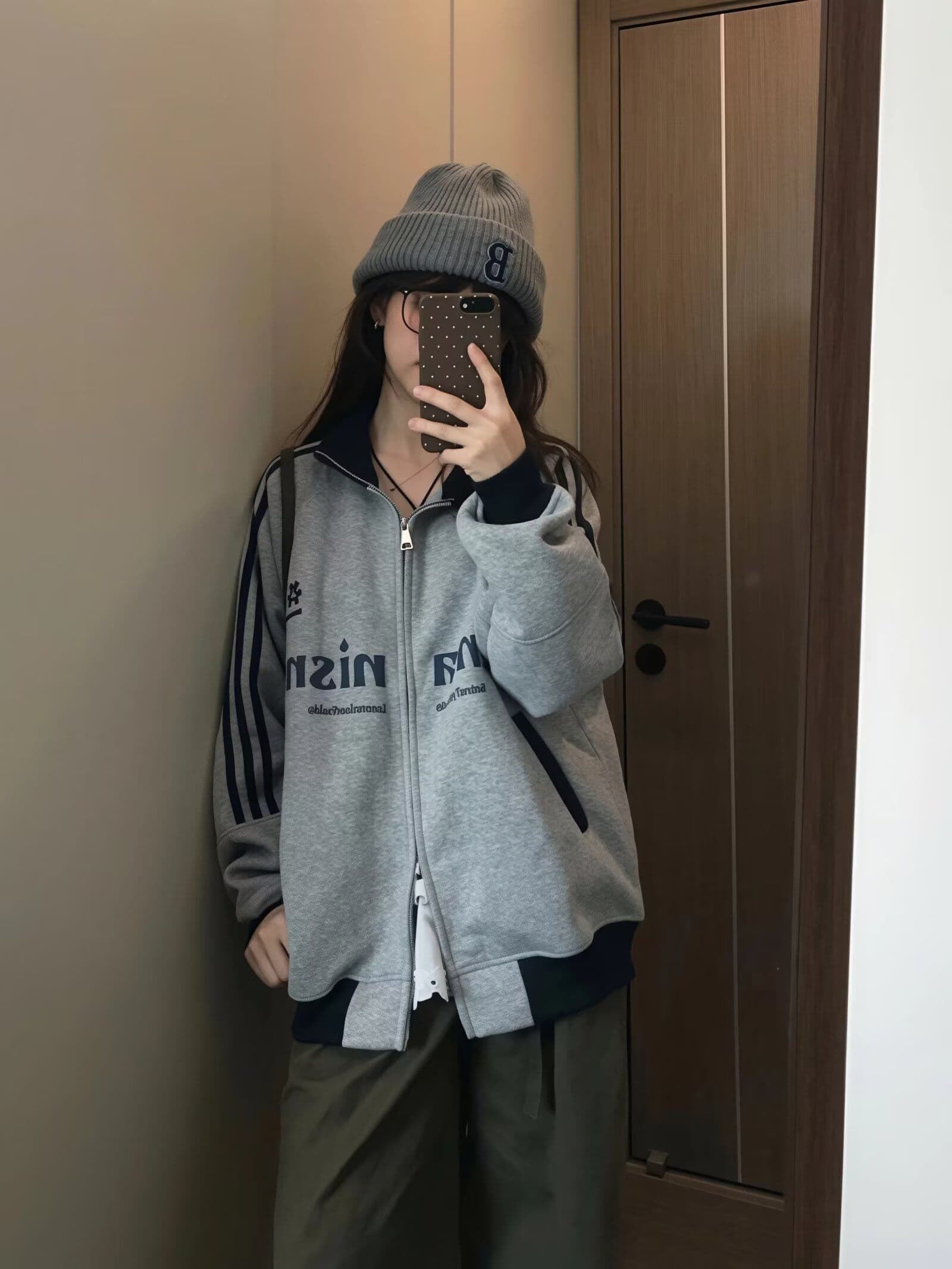 아메리칸 음악 만 레트로 패치워크 배색 3개 바 스탠드 칼라 후드티 재킷 남녀 봄 가을 느긋한 하라주쿠 맨위 상세 이미지 13