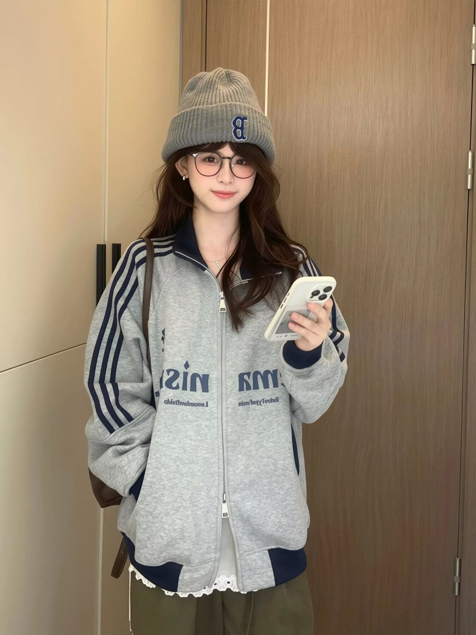 아메리칸 음악 만 레트로 패치워크 배색 3개 바 스탠드 칼라 후드티 재킷 남녀 봄 가을 느긋한 하라주쿠 맨위 상세 이미지 14