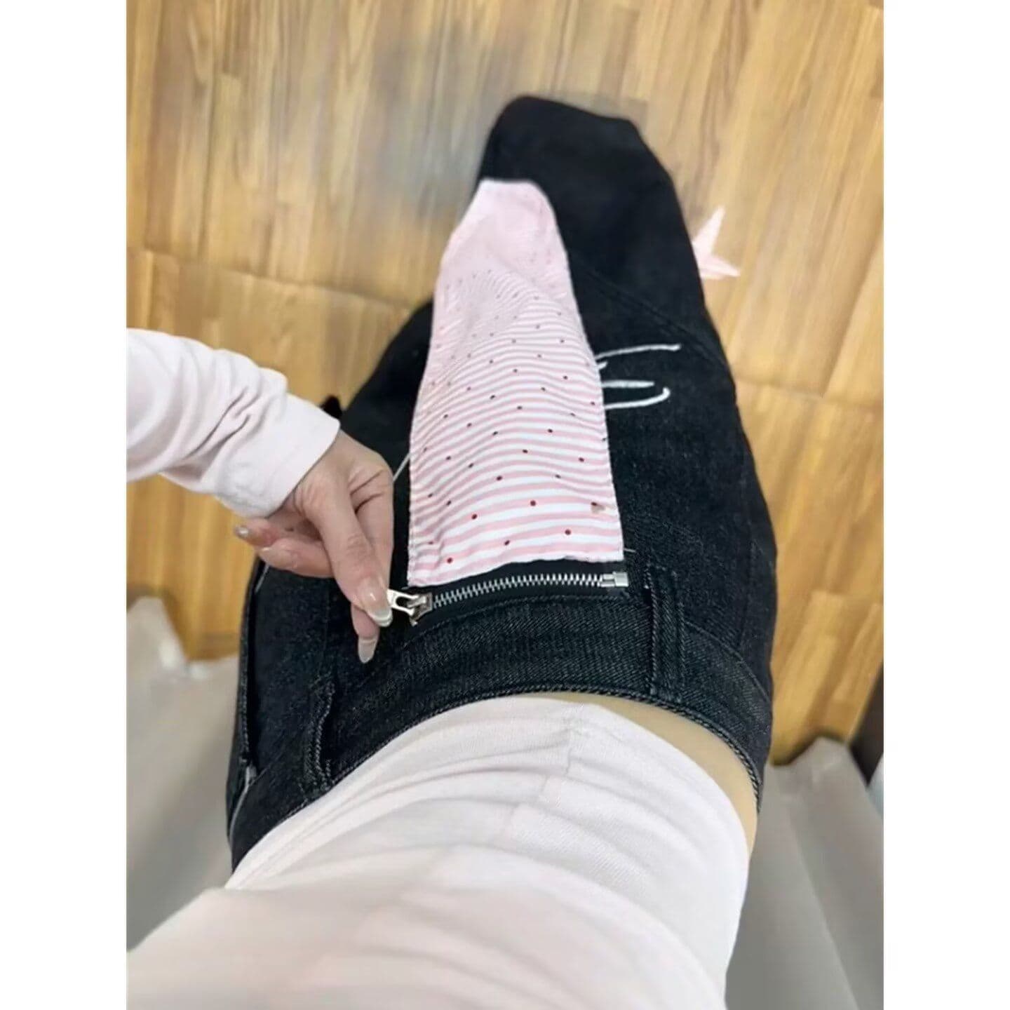 느긋한 익스트림 트렌디 도움말 하라주쿠 인기 다용도 디자인 센스 청바지 여성 문예 패션 일본식 품격 롱 바지 이미지 5