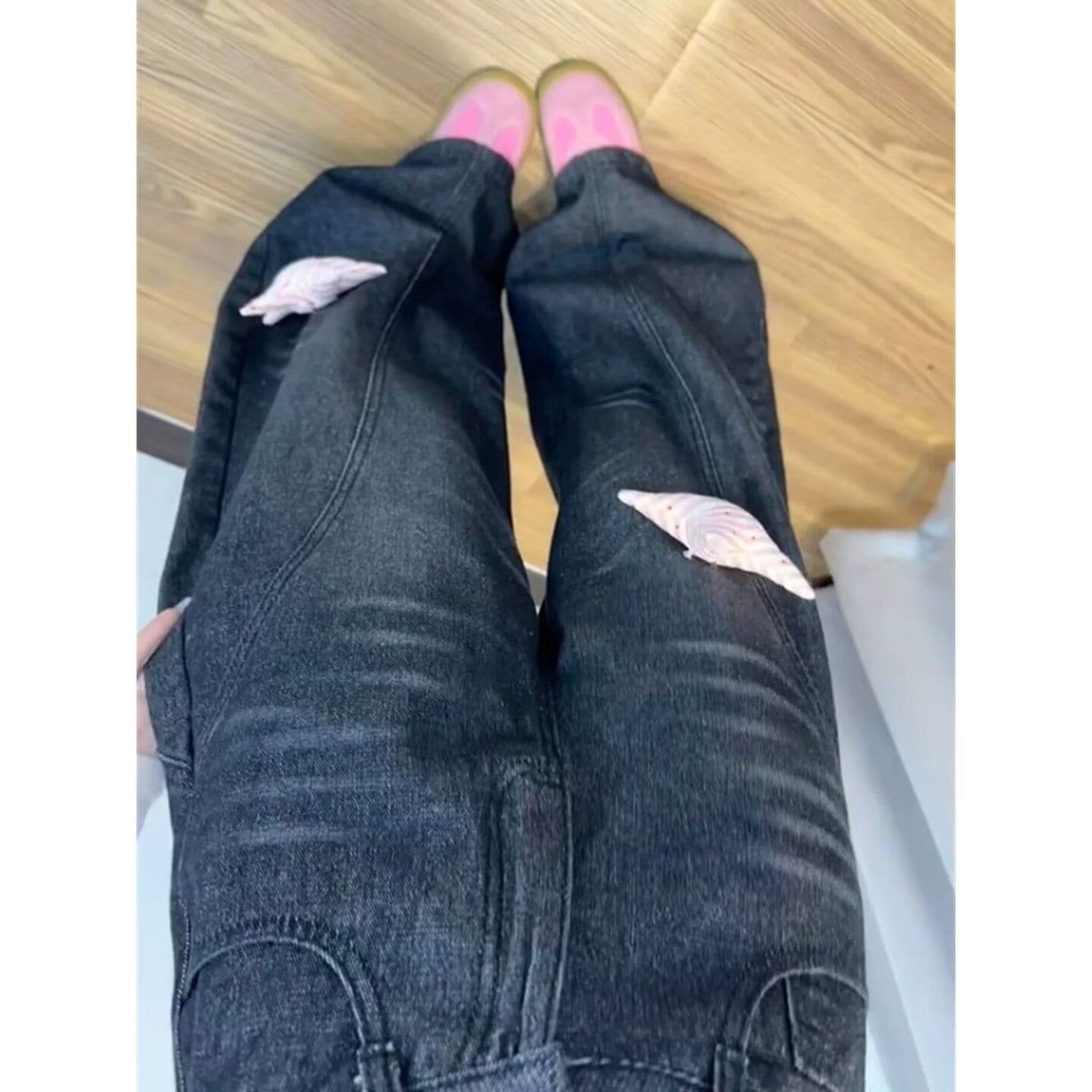 느긋한 익스트림 트렌디 도움말 하라주쿠 인기 다용도 디자인 센스 청바지 여성 문예 패션 일본식 품격 롱 바지 상세 이미지 4