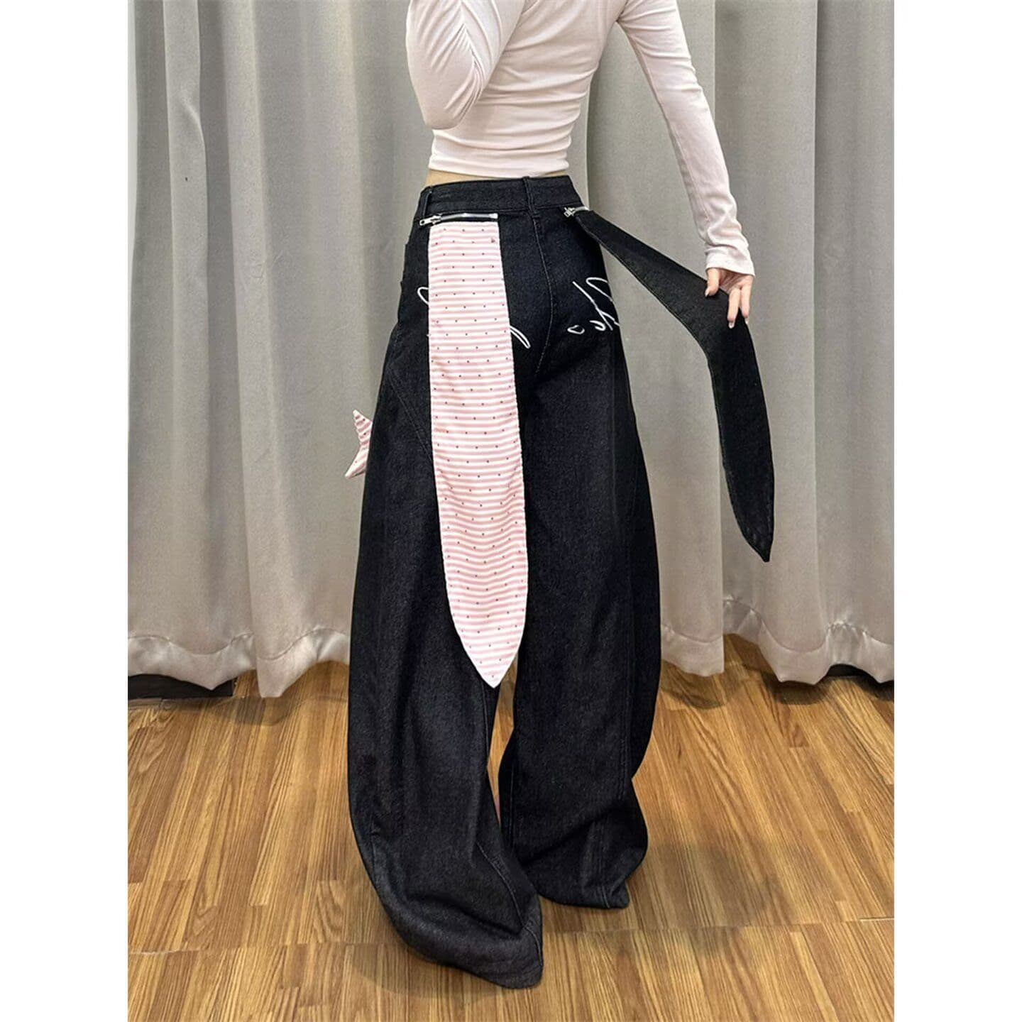 느긋한 익스트림 트렌디 도움말 하라주쿠 인기 다용도 디자인 센스 청바지 여성 문예 패션 일본식 품격 롱 바지 상세 이미지 6