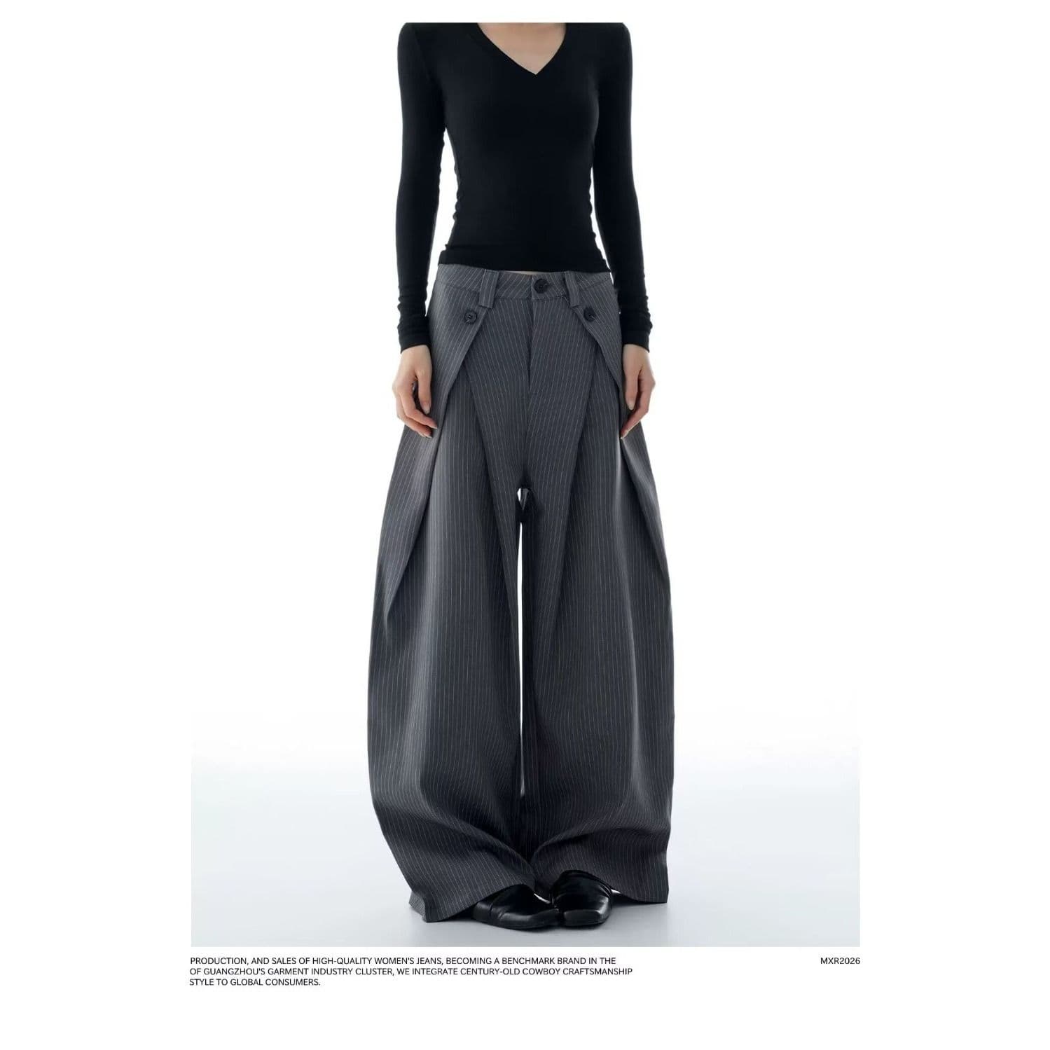 트렌드 하라주쿠 아메리칸 레트로 스트라이프 더블 Pleat 도루 센스 캐주얼 바지 남녀 루즈핏 느슨함 센스 한 마디 넓은 다리 슬랙스 이미지 2