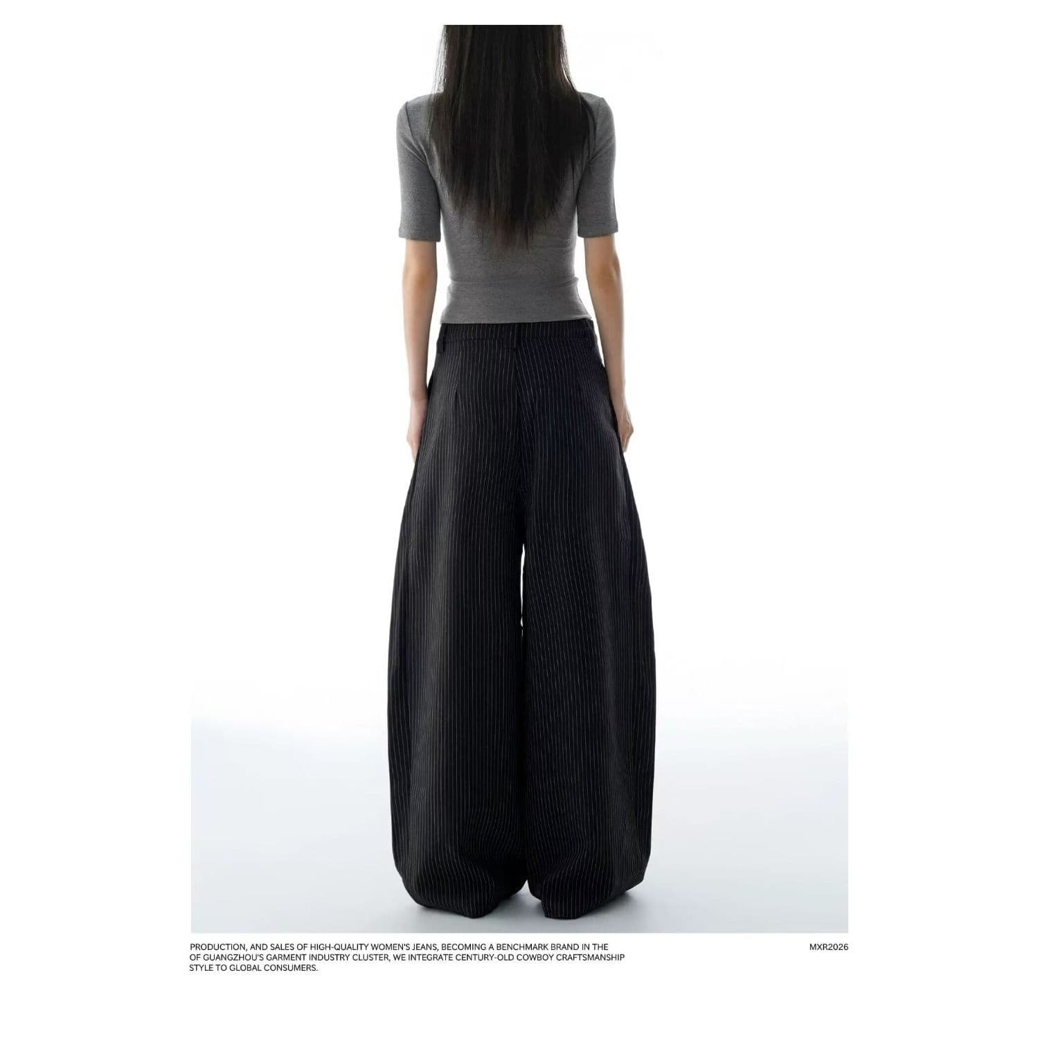 트렌드 하라주쿠 아메리칸 레트로 스트라이프 더블 Pleat 도루 센스 캐주얼 바지 남녀 루즈핏 느슨함 센스 한 마디 넓은 다리 슬랙스 이미지 5