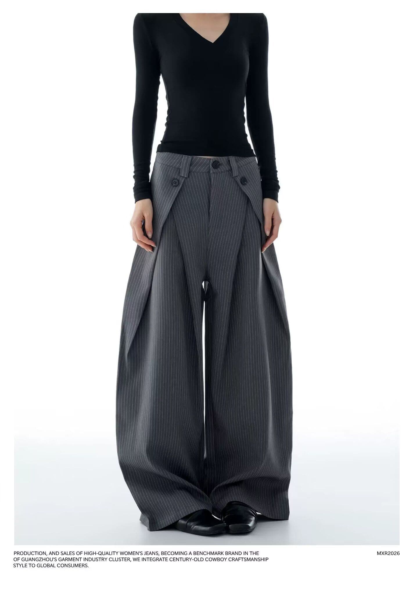 트렌드 하라주쿠 아메리칸 레트로 스트라이프 더블 Pleat 도루 센스 캐주얼 바지 남녀 루즈핏 느슨함 센스 한 마디 넓은 다리 슬랙스 상세 이미지 1