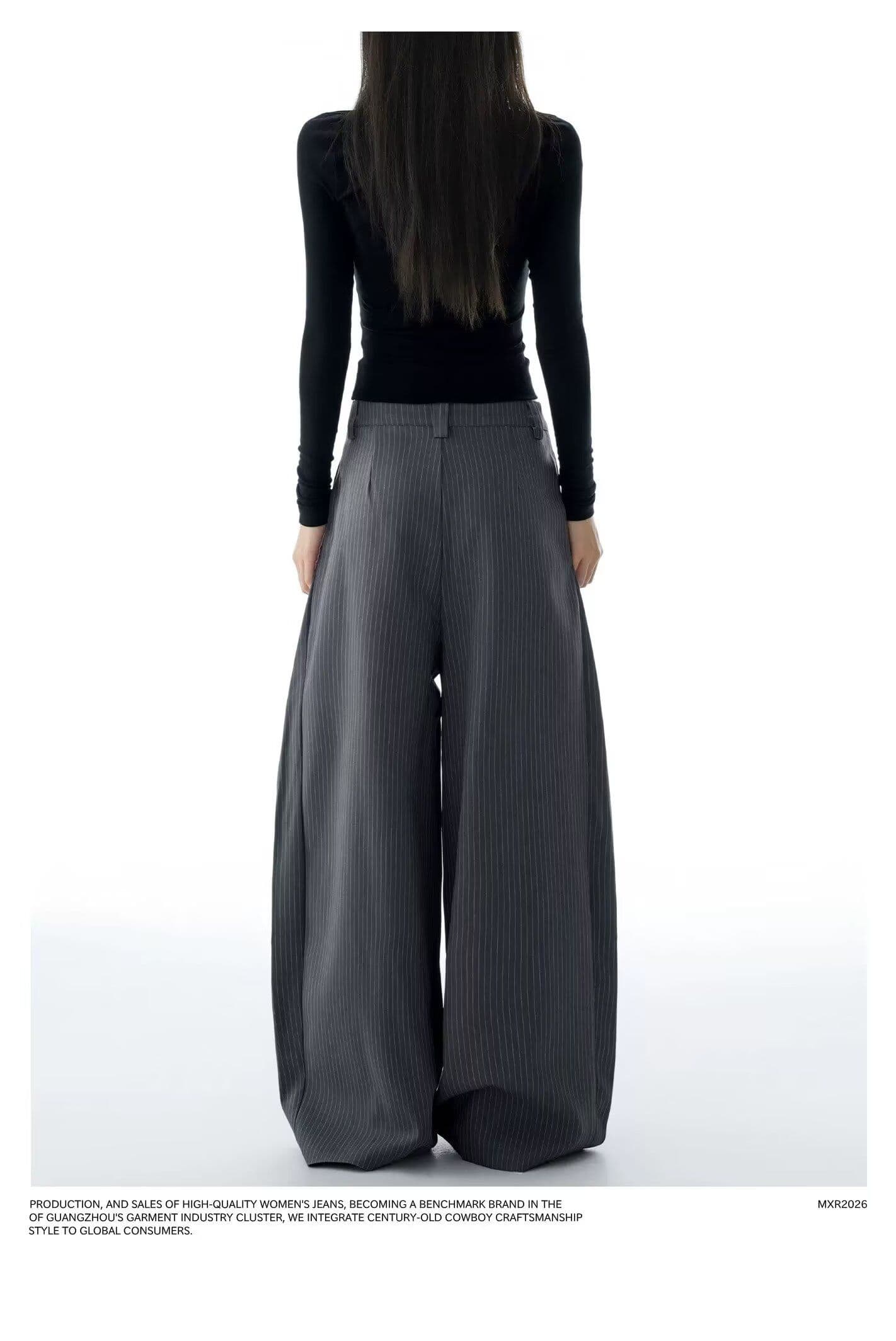트렌드 하라주쿠 아메리칸 레트로 스트라이프 더블 Pleat 도루 센스 캐주얼 바지 남녀 루즈핏 느슨함 센스 한 마디 넓은 다리 슬랙스 상세 이미지 2