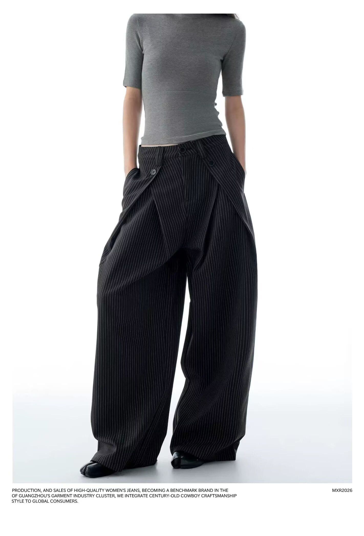 트렌드 하라주쿠 아메리칸 레트로 스트라이프 더블 Pleat 도루 센스 캐주얼 바지 남녀 루즈핏 느슨함 센스 한 마디 넓은 다리 슬랙스 상세 이미지 4
