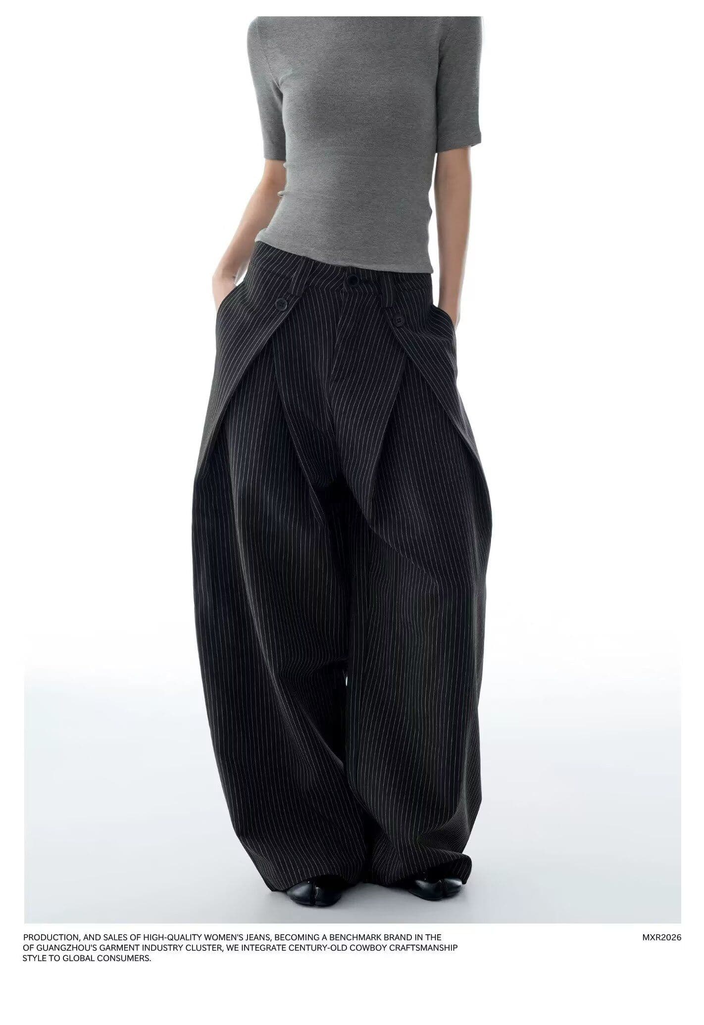 트렌드 하라주쿠 아메리칸 레트로 스트라이프 더블 Pleat 도루 센스 캐주얼 바지 남녀 루즈핏 느슨함 센스 한 마디 넓은 다리 슬랙스 상세 이미지 6
