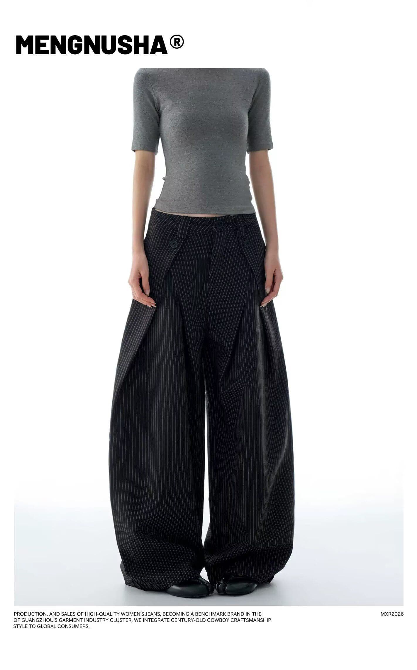 트렌드 하라주쿠 아메리칸 레트로 스트라이프 더블 Pleat 도루 센스 캐주얼 바지 남녀 루즈핏 느슨함 센스 한 마디 넓은 다리 슬랙스 상세 이미지 8