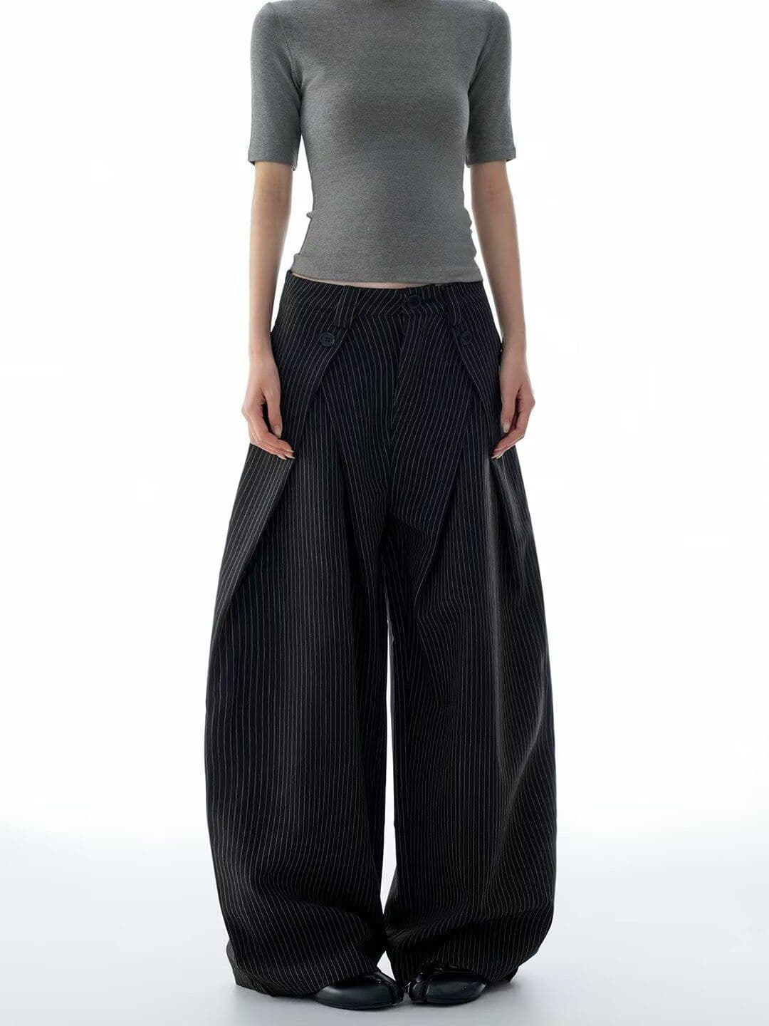 트렌드 하라주쿠 아메리칸 레트로 스트라이프 더블 Pleat 도루 센스 캐주얼 바지 남녀 루즈핏 느슨함 센스 한 마디 넓은 다리 슬랙스 상세 이미지 13