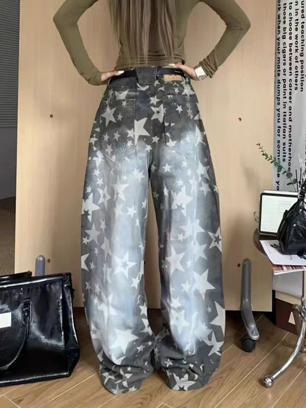 아메리칸 별 전체 인쇄 그라데이션 카모플라주 워크웨어 팬츠 남녀 루즈핏 캐주얼 다용도 넓은 다리 길이 바지