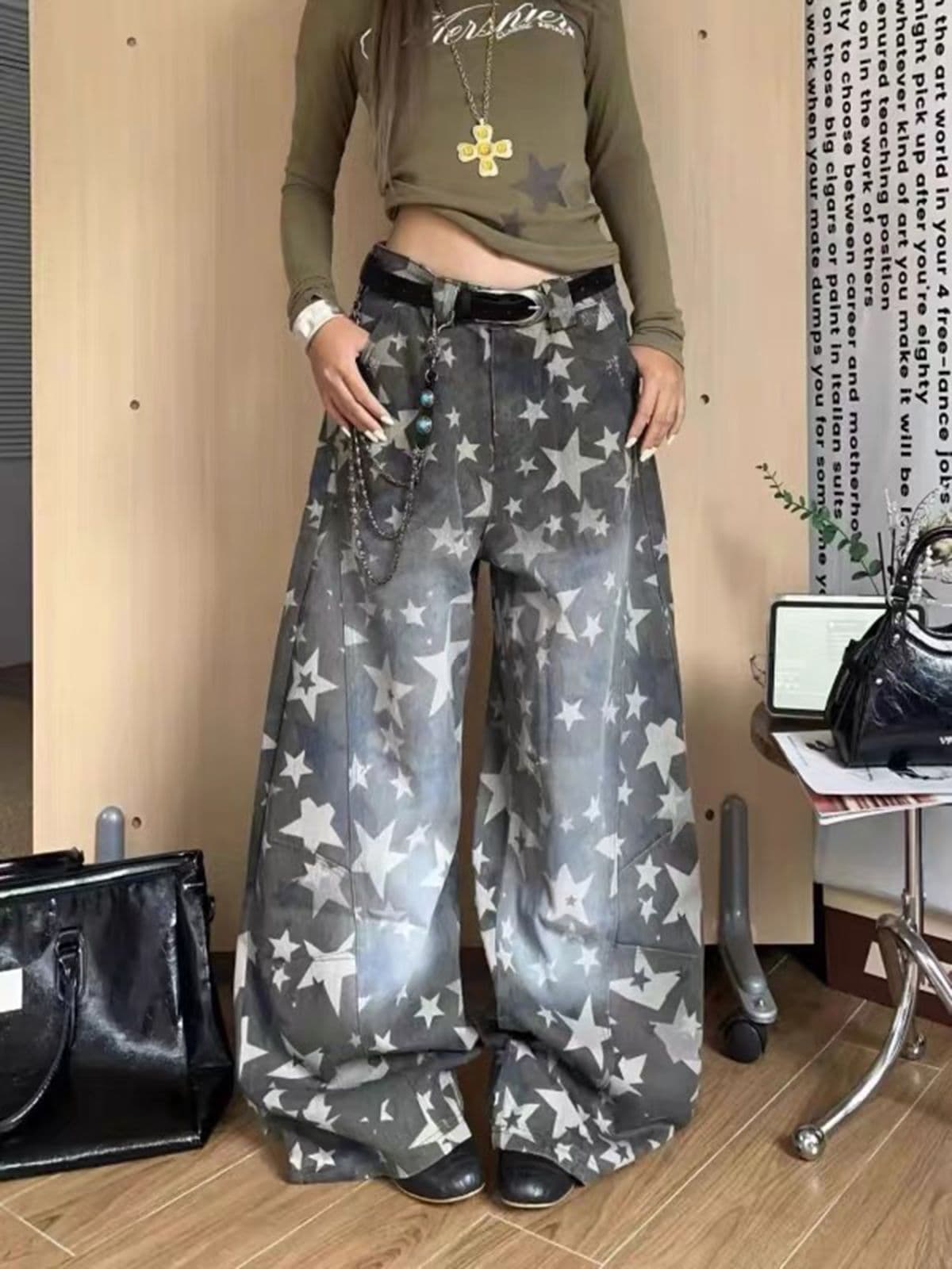 아메리칸 별 전체 인쇄 그라데이션 카모플라주 워크웨어 팬츠 남녀 루즈핏 캐주얼 다용도 넓은 다리 길이 바지 이미지 4