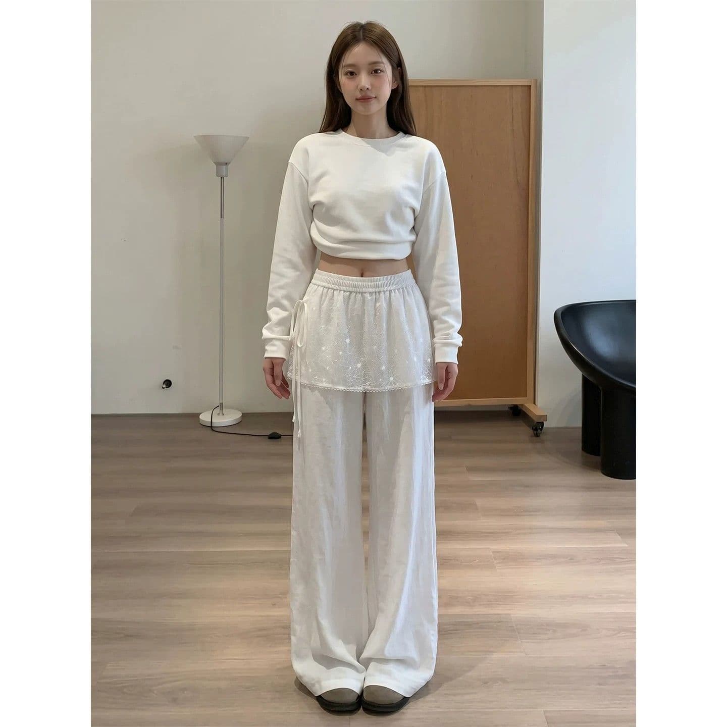 얼음 실크 주름 레이스 레이스 방귀 커튼 바지 여성 2026 이른 가을 자이언트 잘 생긴 ~ 중 와이드 레그 팬츠 도루 가을 센스 긴 바지 이미지 3