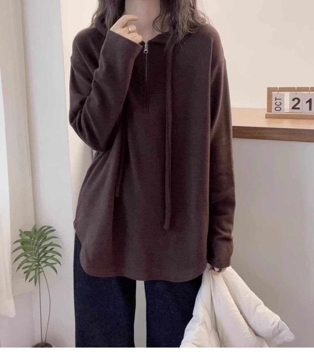 후드 하프 지퍼 기본 셔츠 여성 봄 가을 유럽 상품 아름다움 라드. 통통한 여동생 긴팔 티셔츠 맨위 상세 이미지 4