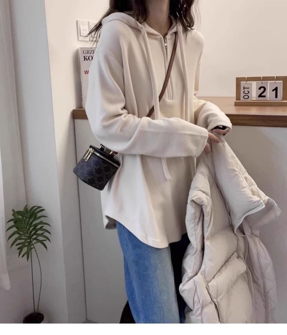 후드 하프 지퍼 기본 셔츠 여성 봄 가을 유럽 상품 아름다움 라드. 통통한 여동생 긴팔 티셔츠 맨위 상세 이미지 7