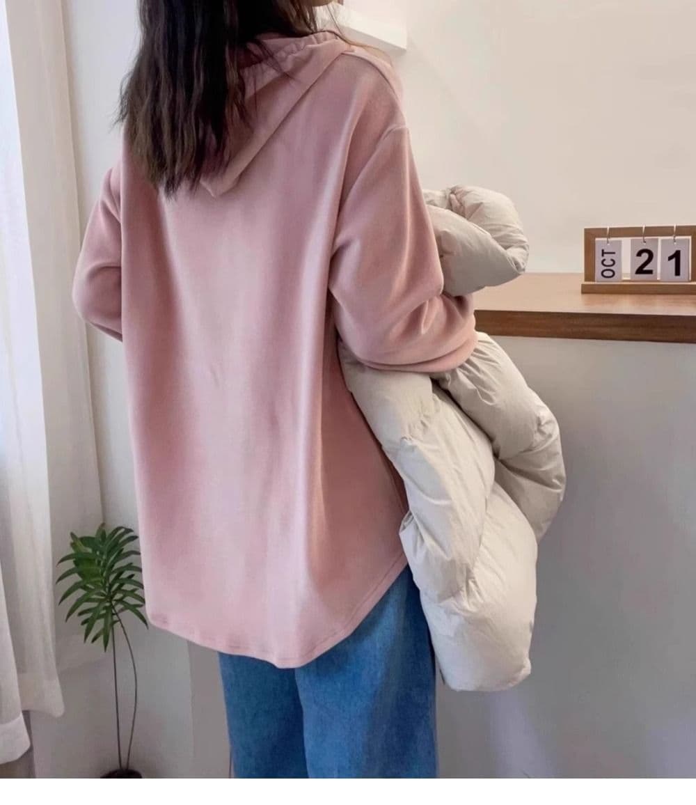 후드 하프 지퍼 기본 셔츠 여성 봄 가을 유럽 상품 아름다움 라드. 통통한 여동생 긴팔 티셔츠 맨위 상세 이미지 8