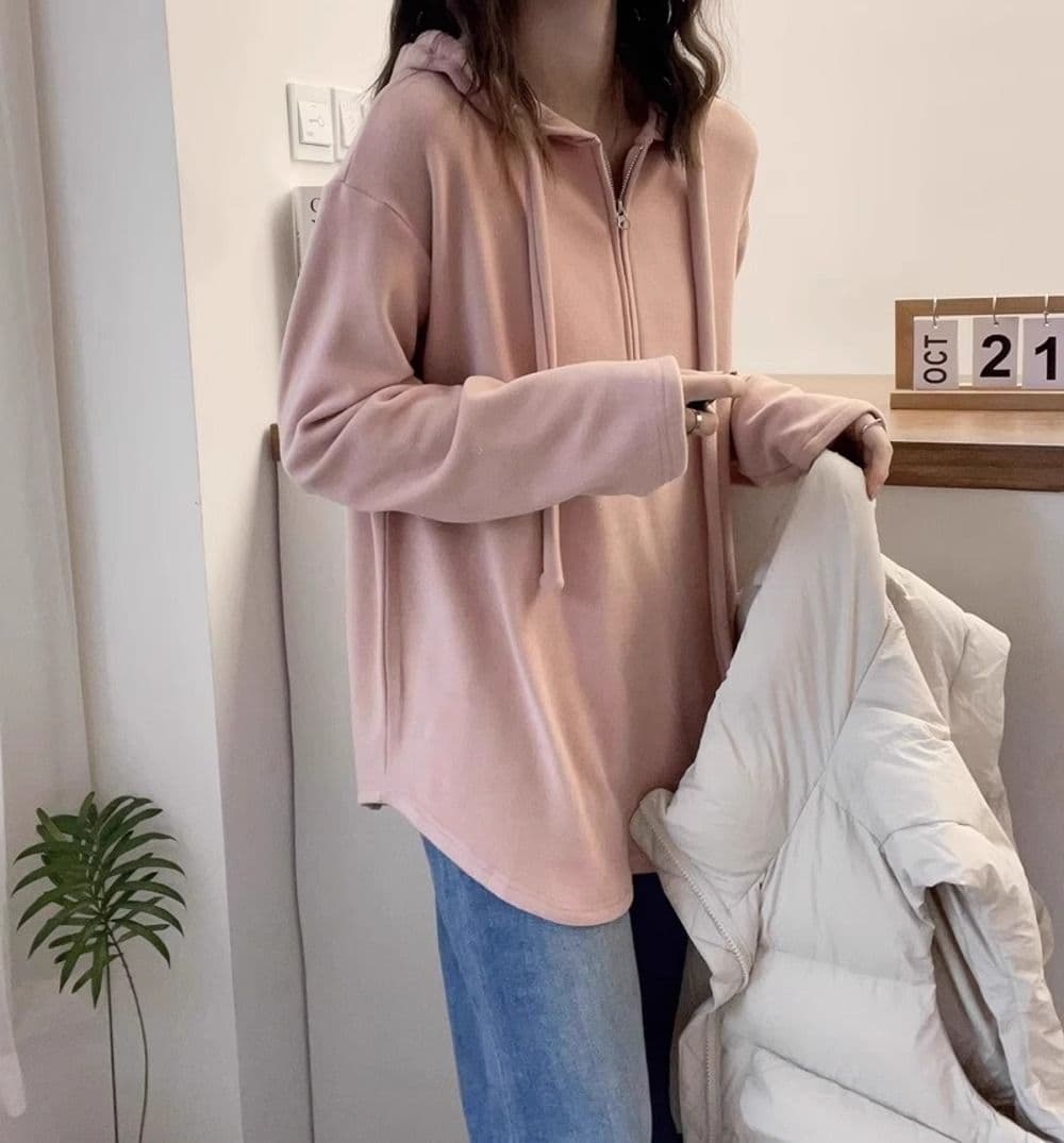 후드 하프 지퍼 기본 셔츠 여성 봄 가을 유럽 상품 아름다움 라드. 통통한 여동생 긴팔 티셔츠 맨위 상세 이미지 9
