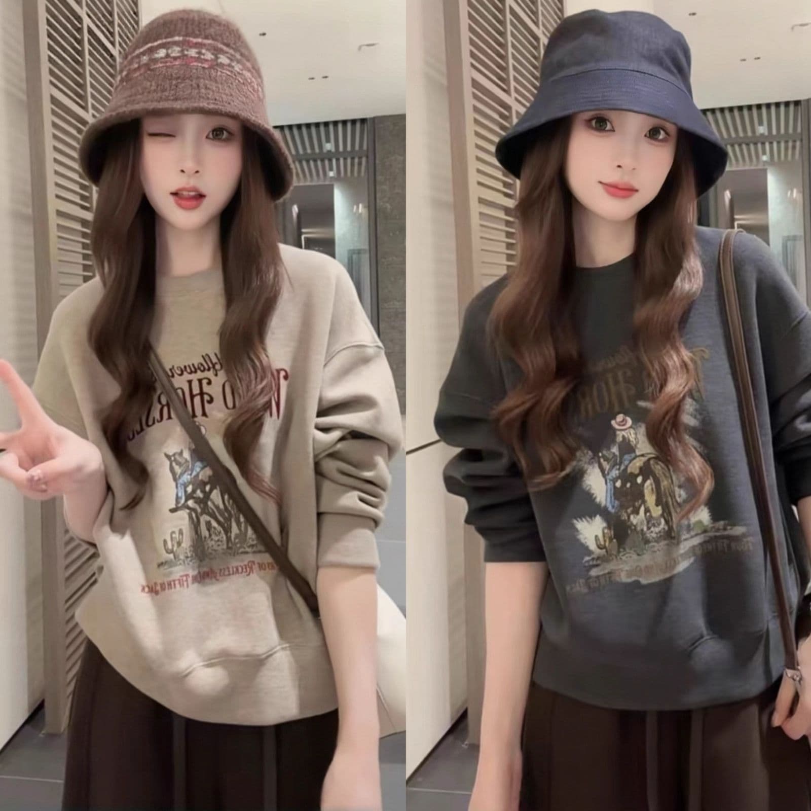 한 부서 패션 레트로 알파벳 프린트 라운드 넥 후드티 여성 가을 겨울 작은 키 다용도 슬림해 보이는 긴팔 없음 모자 의류 이미지 3