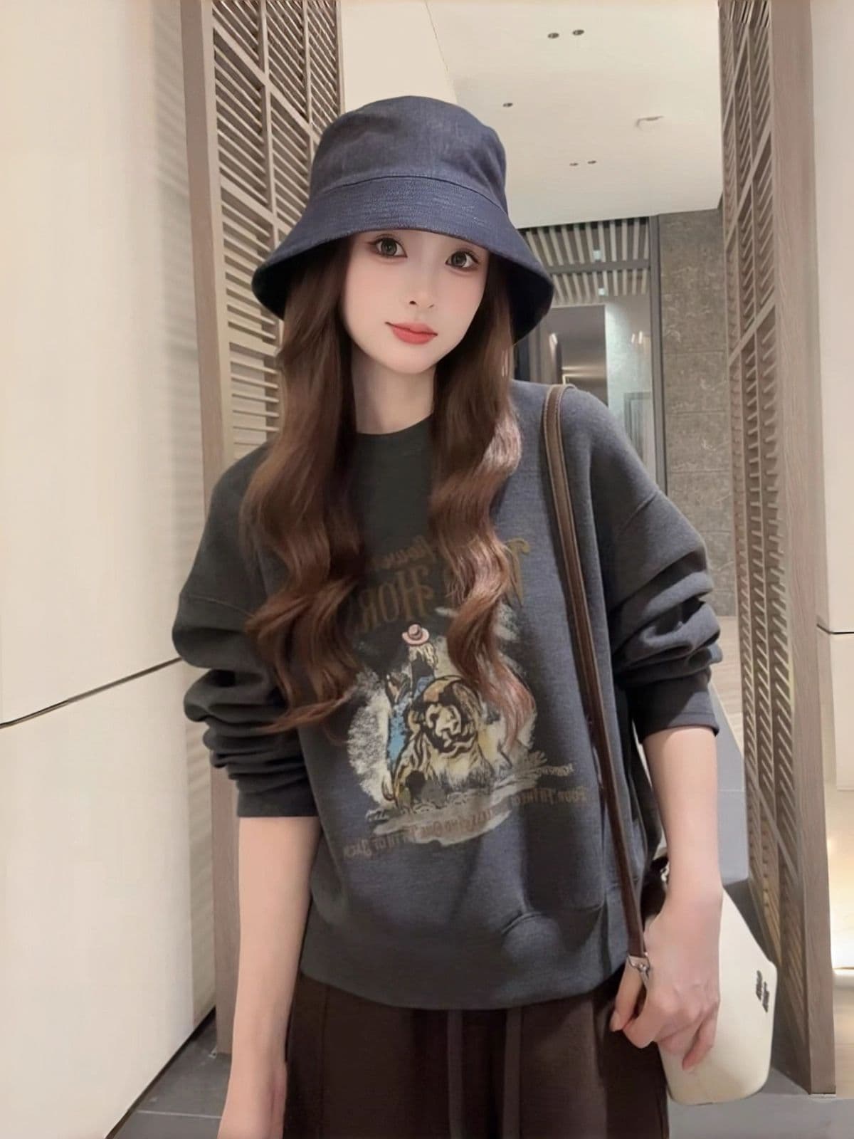 한 부서 패션 레트로 알파벳 프린트 라운드 넥 후드티 여성 가을 겨울 작은 키 다용도 슬림해 보이는 긴팔 없음 모자 의류 상세 이미지 7