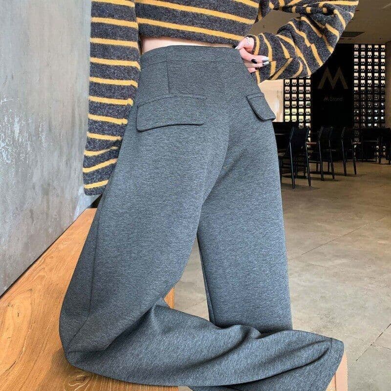 회색 슈퍼 잘 생긴 모통이 칼 운동 바지 여성 봄 가을 느긋한 바람 도루 센스 슬림해 보이는 루즈핏 캐주얼 벽오동 와이드 레그 팬츠