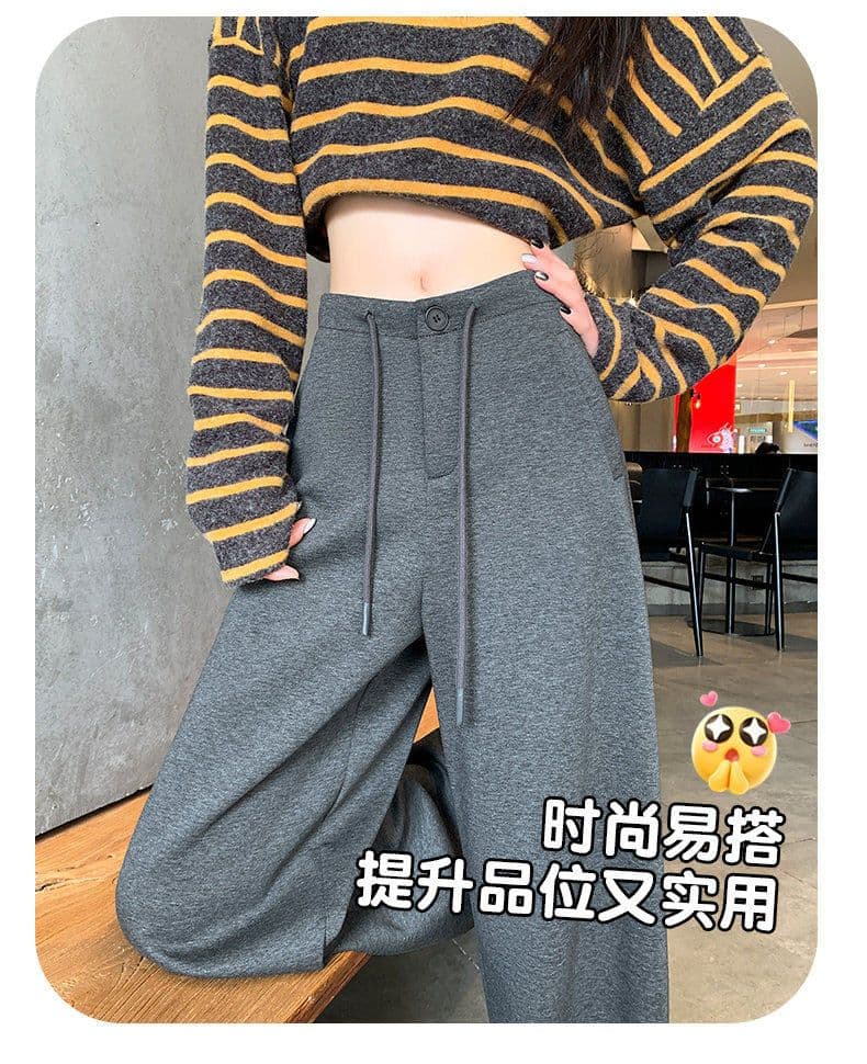 회색 슈퍼 잘 생긴 모통이 칼 운동 바지 여성 봄 가을 느긋한 바람 도루 센스 슬림해 보이는 루즈핏 캐주얼 벽오동 와이드 레그 팬츠 상세 이미지 19