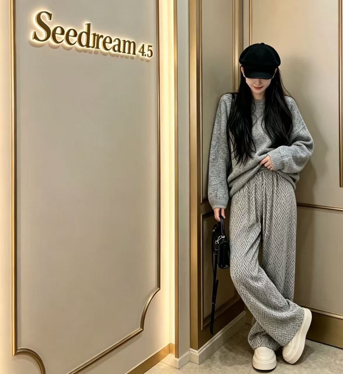 회색 작은 샤넬 스타일 와이드 레깅스 바지 봄 가을 2026 새로운 작은 키 하이웨이스트 슬림해 보이는 캐주얼 느긋한 바람 스트레이트 팬츠 상세 이미지 7