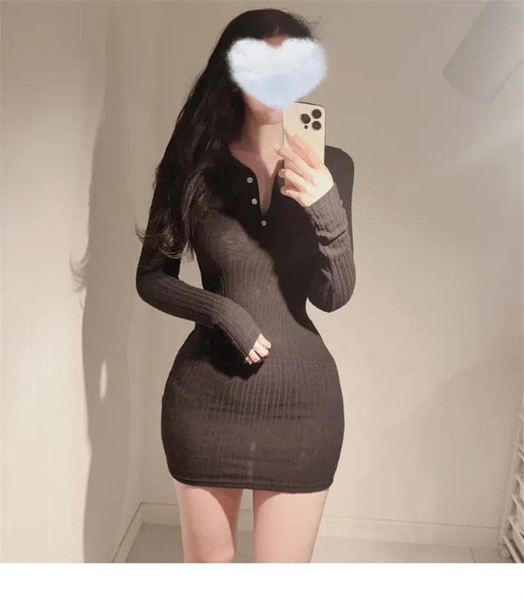 한국 동대문 새로운 품격 몸매 가꾸기 polo 폴로 칼라 타이트 디스플레이 몸 긴팔 타이트 스커트 만나는 점프 슈트 미니 스커트 상세 이미지 17