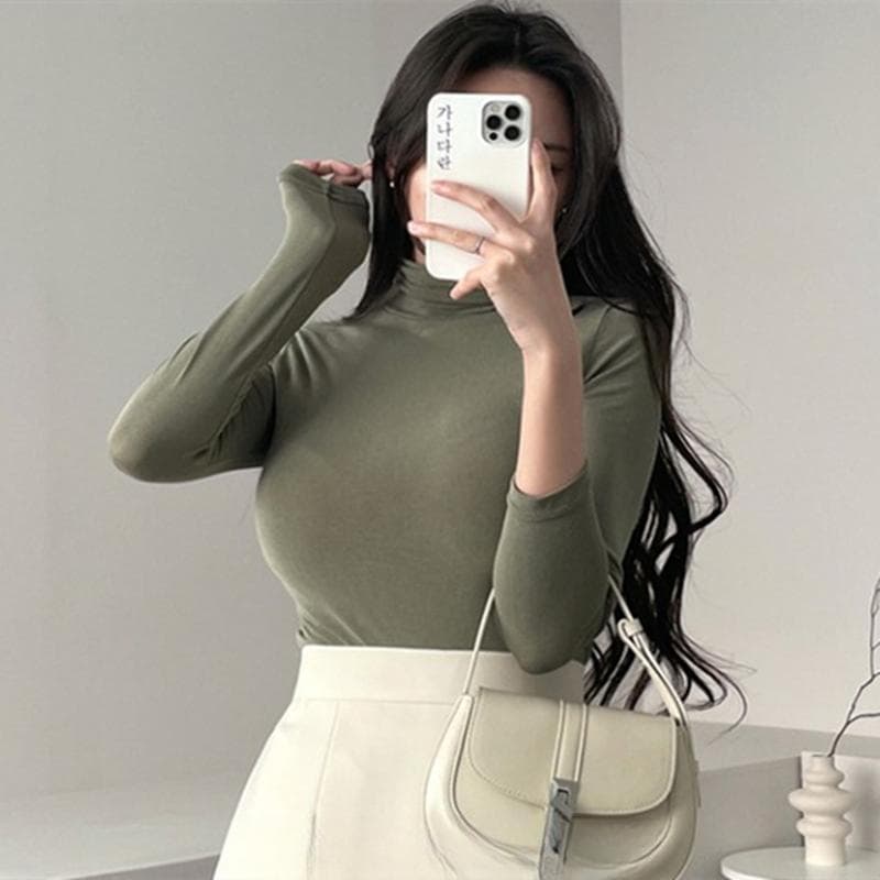 한국 동대문 가을 겨울 품격 다용도 고급 양모 편안함 몸매 가꾸기 디스플레이 몸 터틀넥 긴팔 기본 셔츠 여성 이미지 2