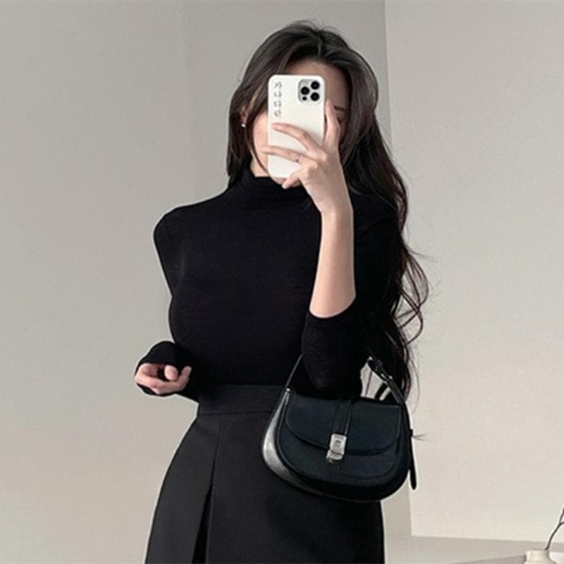 한국 동대문 가을 겨울 품격 다용도 고급 양모 편안함 몸매 가꾸기 디스플레이 몸 터틀넥 긴팔 기본 셔츠 여성 이미지 4