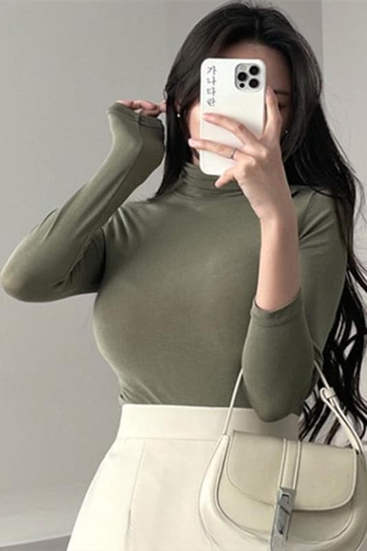 한국 동대문 가을 겨울 품격 다용도 고급 양모 편안함 몸매 가꾸기 디스플레이 몸 터틀넥 긴팔 기본 셔츠 여성 이미지 6