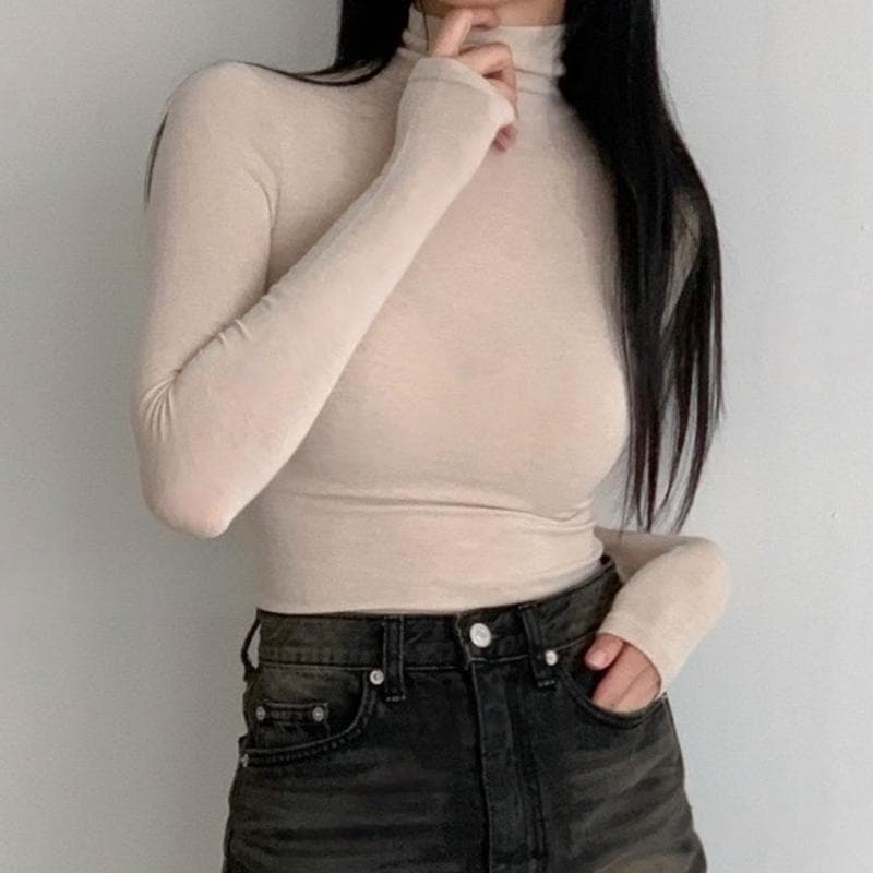 한국 동대문 새로운 품격 터틀넥 몸매 가꾸기 부드러운 찹쌀 프로 피부 양모 기초 섹션 긴팔 기본 셔츠 티셔츠 여성 이미지 2