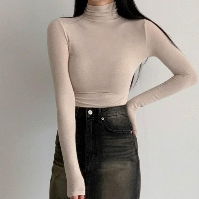 한국 동대문 새로운 품격 터틀넥 몸매 가꾸기 부드러운 찹쌀 프로 피부 양모 기초 섹션 긴팔 기본 셔츠 티셔츠 여성 이미지 3