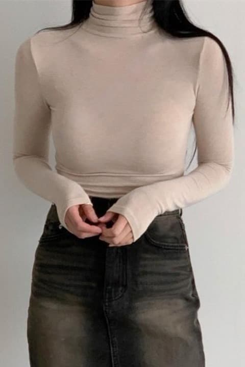 한국 동대문 새로운 품격 터틀넥 몸매 가꾸기 부드러운 찹쌀 프로 피부 양모 기초 섹션 긴팔 기본 셔츠 티셔츠 여성 이미지 6