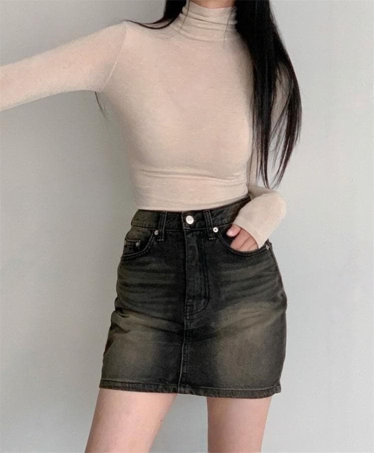 한국 동대문 새로운 품격 터틀넥 몸매 가꾸기 부드러운 찹쌀 프로 피부 양모 기초 섹션 긴팔 기본 셔츠 티셔츠 여성 상세 이미지 6