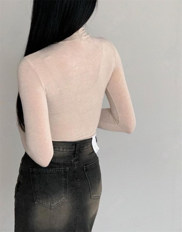 한국 동대문 새로운 품격 터틀넥 몸매 가꾸기 부드러운 찹쌀 프로 피부 양모 기초 섹션 긴팔 기본 셔츠 티셔츠 여성 상세 이미지 9