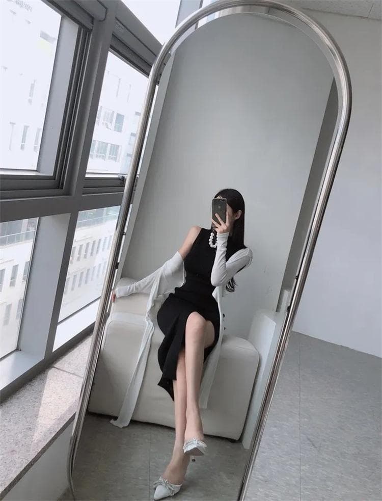 한국 동대문 새로운 품격 반하이넥 몸매 가꾸기 트임 디스플레이 몸 민소매 롱 코트 니트 타이트 스커트 드레스 상세 이미지 13