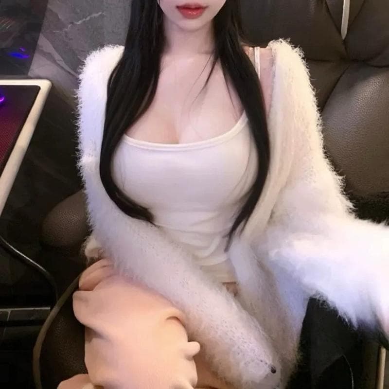 한국 동대문 새로운 품격 플리스 플러시 프로 피부 루즈핏 슬림해 보이는 다용도 긴팔 니트 스웨터 재킷 티셔츠 여성