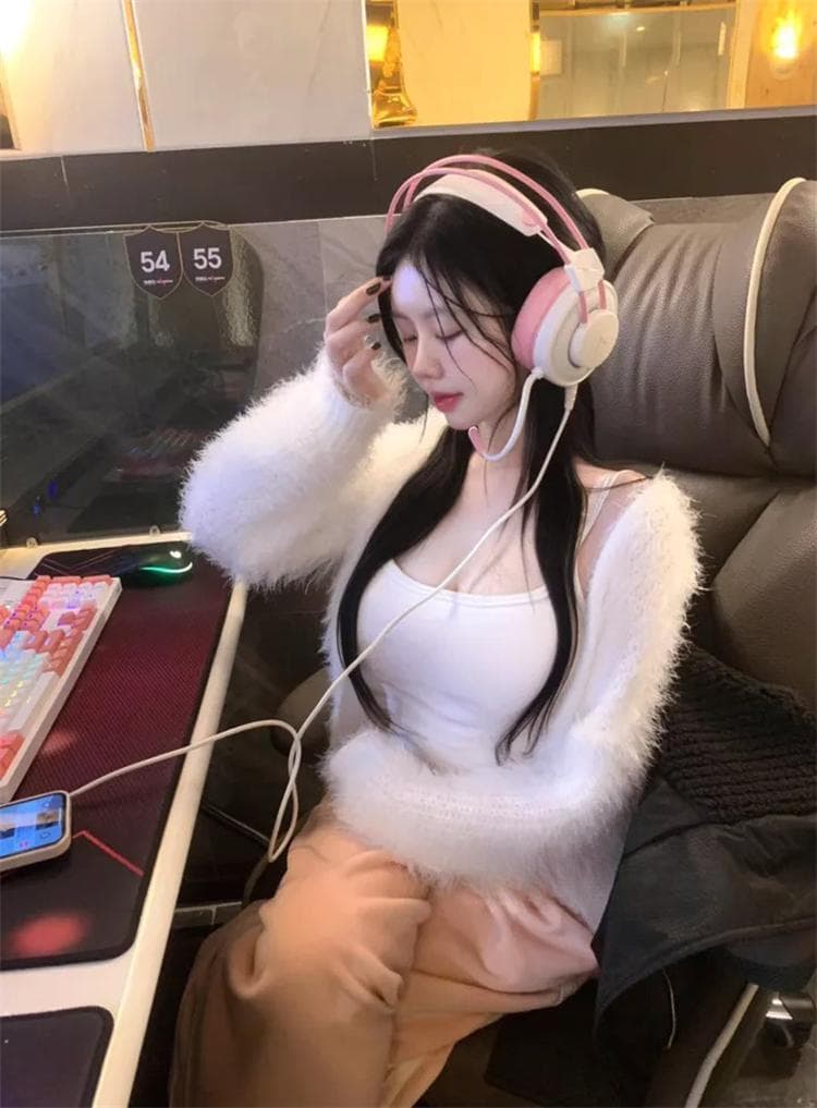 한국 동대문 새로운 품격 플리스 플러시 프로 피부 루즈핏 슬림해 보이는 다용도 긴팔 니트 스웨터 재킷 티셔츠 여성 상세 이미지 22