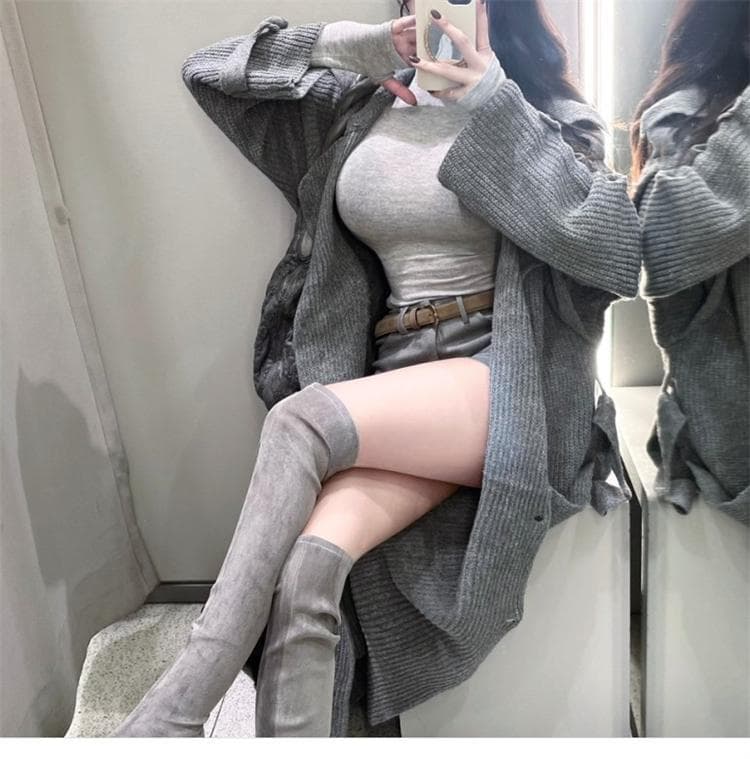 한국 동대문 새로운 품격 몸매 가꾸기 얇은 스타일 마이크로 ~을 통해 디스플레이 몸 터틀넥 타이트 세트 수단 긴팔 만나는 티셔츠 상세 이미지 17