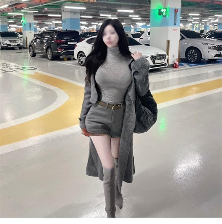한국 동대문 새로운 품격 몸매 가꾸기 얇은 스타일 마이크로 ~을 통해 디스플레이 몸 터틀넥 타이트 세트 수단 긴팔 만나는 티셔츠 상세 이미지 18