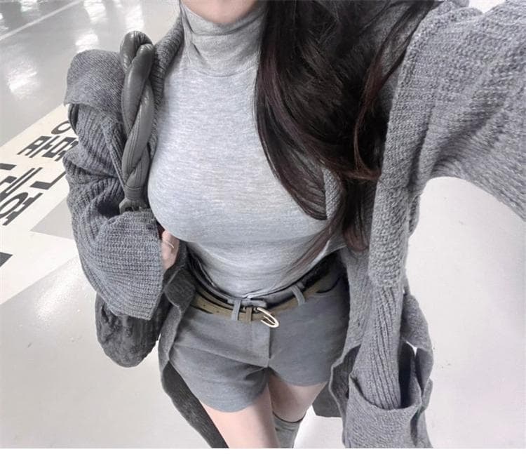 한국 동대문 새로운 품격 몸매 가꾸기 얇은 스타일 마이크로 ~을 통해 디스플레이 몸 터틀넥 타이트 세트 수단 긴팔 만나는 티셔츠 상세 이미지 21
