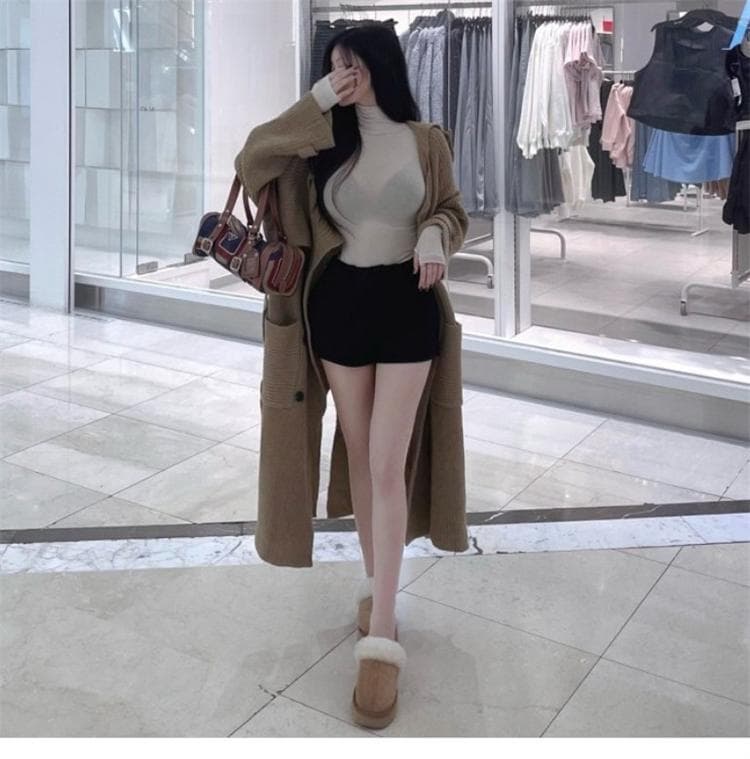 한국 동대문 새로운 품격 몸매 가꾸기 얇은 스타일 마이크로 ~을 통해 디스플레이 몸 터틀넥 타이트 세트 수단 긴팔 만나는 티셔츠 상세 이미지 25