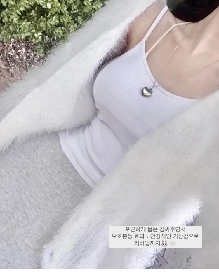 한국 동대문 새로운 품격 부드러운 느긋한 바람 루즈핏 부드럽다 모피 편안함 니트 스웨터 재킷 티셔츠 여성 상세 이미지 14